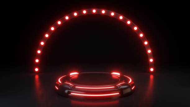 istock Futuristic Stage For Product Showcase With Red Neon Light On A Black Background - 3D Illustration 1484624852