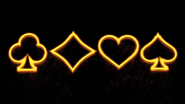 Four Aces Cards Symbols With Neon Lights - 3D Illustration