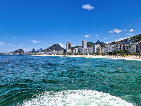 Copacabana beach in Rio de Janeiro, Brazil. Copacabana beach is the most famous beach of Rio de Janeiro, Brazil. Cityscape of Rio de Janeiro