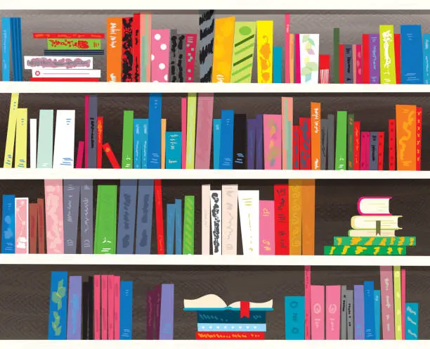 Vector illustration of Retro styled colorful bookshelf