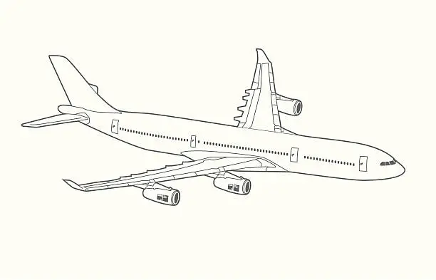 Vector illustration of Jet Airplane Line Art