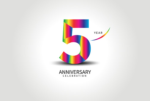 5 Year Anniversary Celebration Logo colorful vector, 5 Number Design, 5th Birthday Logo, Logotype Number, Vector Anniversary For Celebration, Invitation Card, Greeting Card. logo number Anniversary