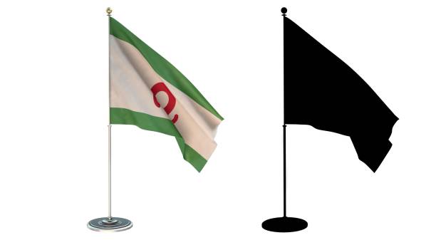 istock 3D illustration of  Ingushetia Flag Desktop Small pole White background via an Alpha Channel of great precision. 1484669741