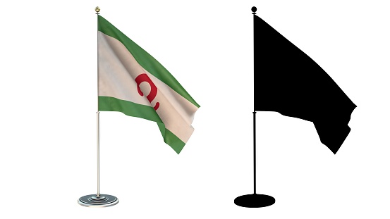 3D illustration of  Ingushetia Flag Desktop Small pole White background via an Alpha Channel of great precision.