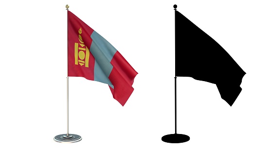 3D illustration of  Mongolia Flag Desktop Small pole White background via an Alpha Channel of great precision.