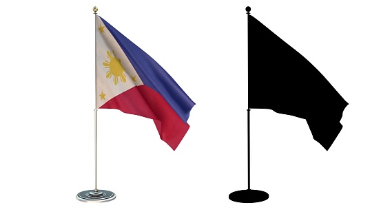 3D illustration of  Philippines Flag Desktop Small pole White background via an Alpha Channel of great precision.