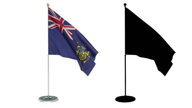istock 3D illustration of  Pitcairn Islands Flag Desktop Small pole White background via an Alpha Channel of great precision. 1484670080