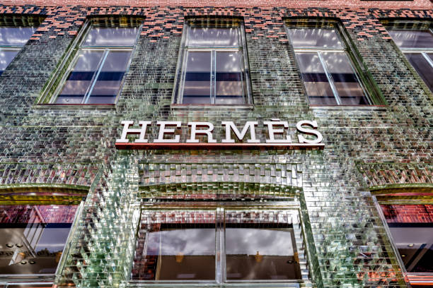 Amsterdam, Netherlands - March 28, 2023: Signage for an Hermes store in Amsterdam