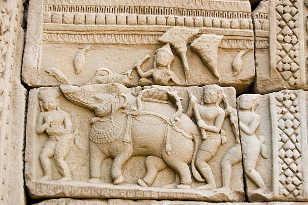 istock Hindu god on elephant carving 148467627