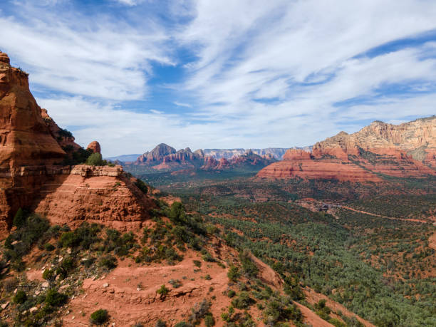 istock High View Point of Red Rock Mountains and a Desert Valley on a Cloudy Day 1484677759