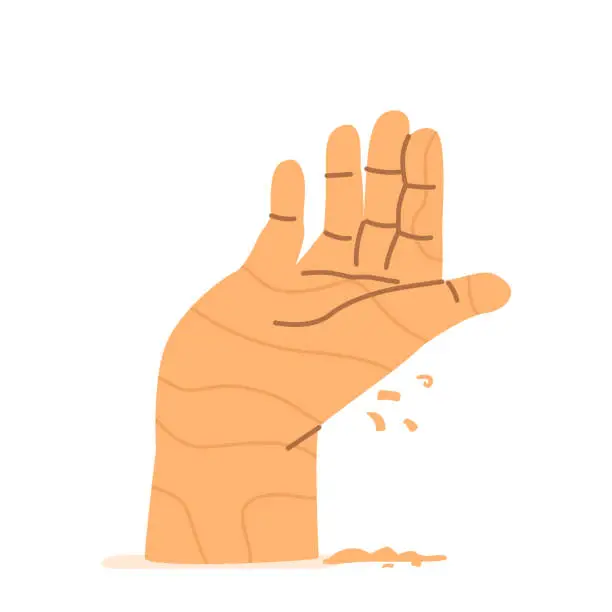 Vector illustration of Rough, Raw, And Incomplete Wooden Sculpture of Human Hand or Palm Bears The Marks Of Maker's Chisel, Vector Illustration