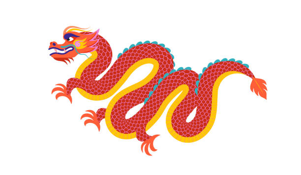 ilustrações, clipart, desenhos animados e ícones de dragão, ano novo chinês, caractere tradicional do dragão chinês - painted image traditional culture art dragon