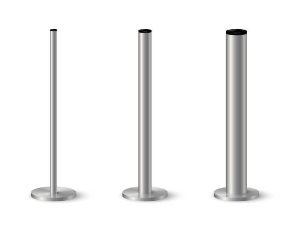 istock 3d metal pole signpost on base vector illustrations set. Realistic grey steel, iron or chrome pillars with polished surface, vertical different diameter cylinder pipe holders for board or flag 1484684595