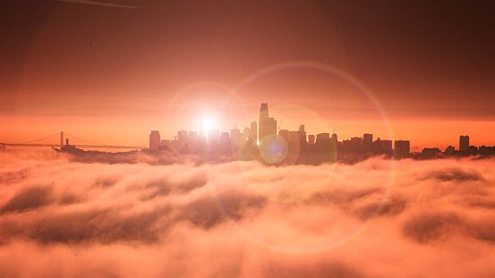 Low fog and panoramic skyline view