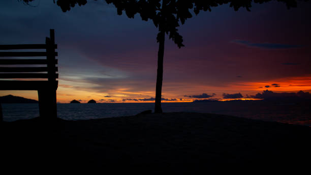 istock the aesthetic sunset beach with the chair 1484686640