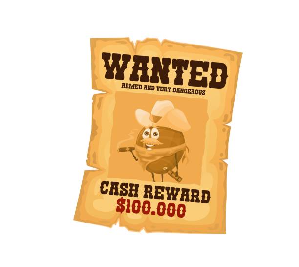 빈티지 웨스턴 원티드 포스터 매화 산적 - wanted poster wild west west gangster stock illustrations