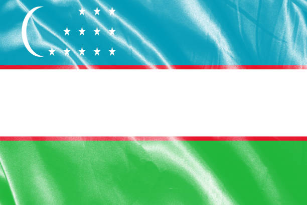 Gloss Uzbekistan flag on white with subtle shadow.