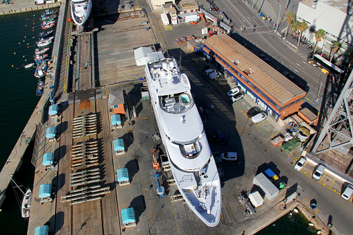 Windsor, Ontario, Canada - October 22, 2019:  The HMCS St. John is docked for approximately 48 hours in Windsor, Ontario, on the Detroit River (across the river from downtown Detroit, Michigan).  The Canadian Naval vessel is on a Great Lakes Deployment focused on community outreach and recruiting.  Public tours of the vessel will be offered.