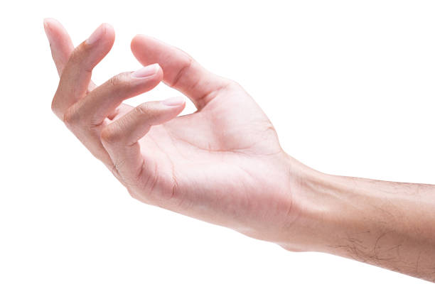 Close up male hand reach and ready to help or receive. Gesture isolated on white background with clipping path.
