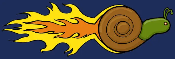 Vector illustration of funny cartoon snail with flames