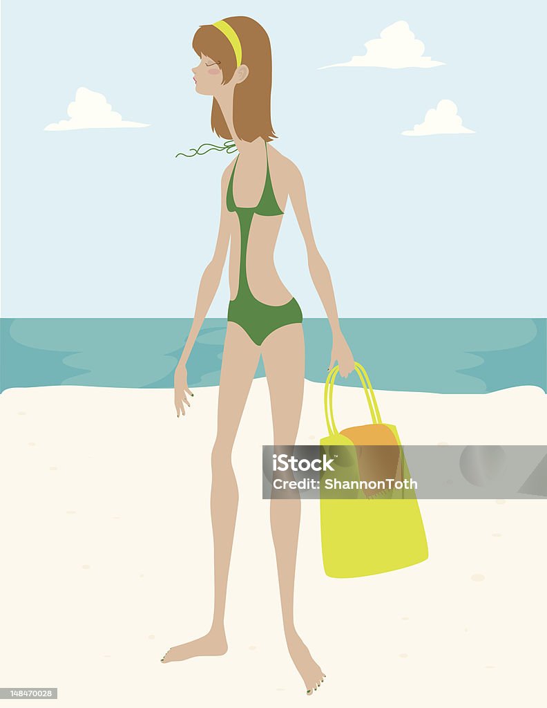 Woman with Beach Bag A woman on the beach with her beach bag.  Looks like a breezy day. Adult stock vector