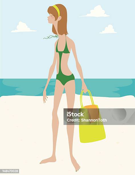 Woman With Beach Bag Stock Illustration - Download Image Now - Adult, Adults Only, Beach