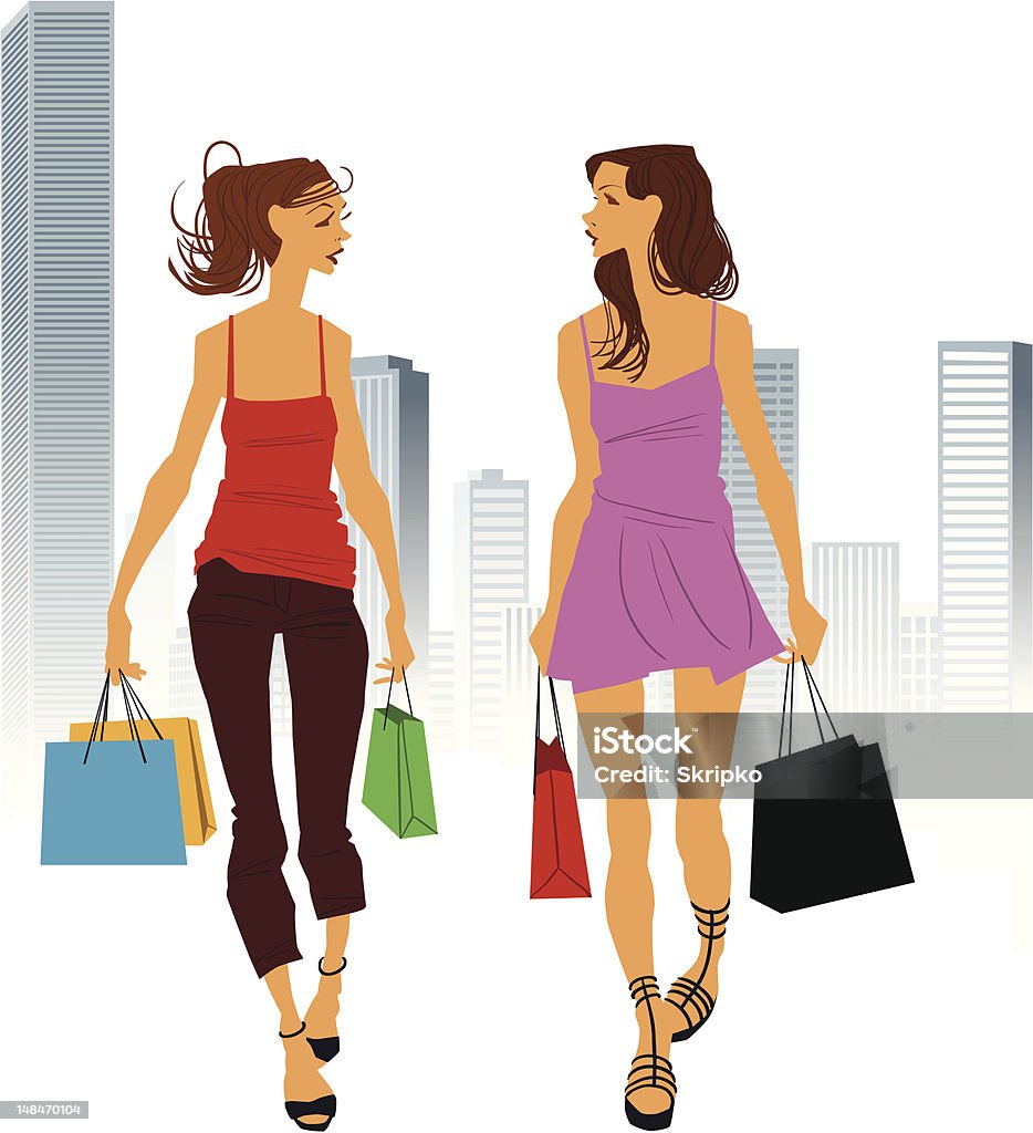 Женщина с покупки - Векторная графика Большой город роялти-фри