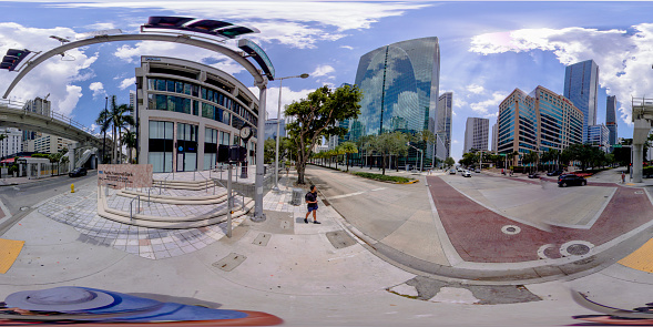 Brickell, FL, USA - April 23, 2023: 360 equirectangular photo Miami Pacific National Bank Brickell