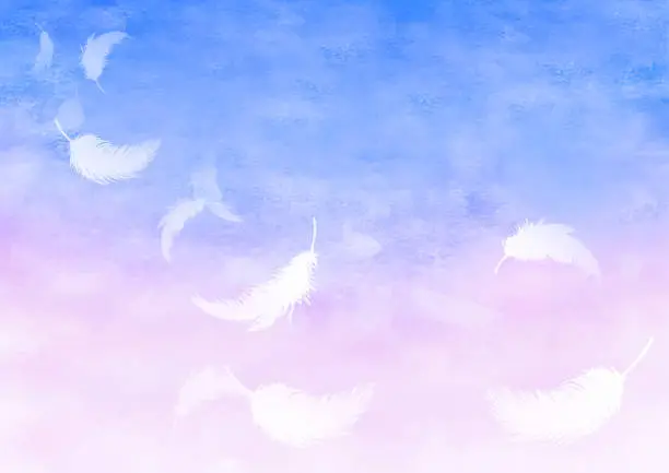 Vector illustration of Fantastic watercolor sky and feathers