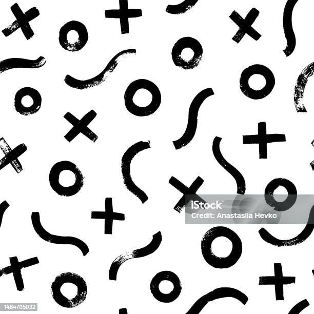 Bold Fun Line Circle Pattern Black Bold Curved Lines With Circles And Crosses Seamless Pattern Stock ...