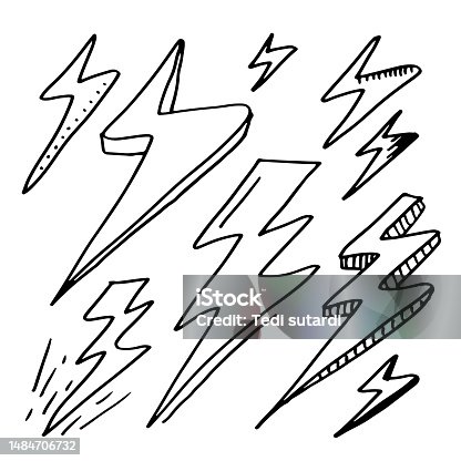 istock set of hand drawn vector doodle electric lightning bolt symbol sketch illustrations. thunder symbol doodle icon. 1484706732