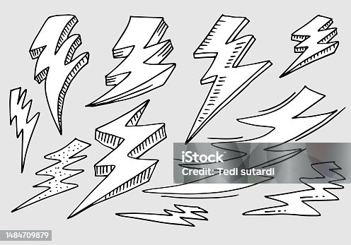 istock set of hand drawn vector doodle electric lightning bolt symbol sketch illustrations. thunder symbol doodle icon. 1484709879