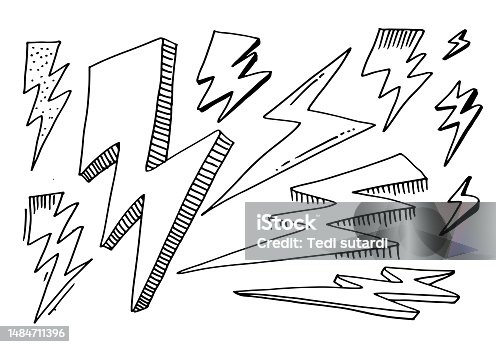 istock set of hand drawn vector doodle electric lightning bolt symbol sketch illustrations. thunder symbol doodle icon. 1484711396
