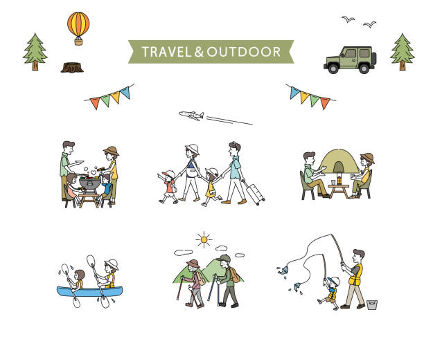 ilustrações de stock, clip art, desenhos animados e ícones de travel and outdoor activities - camping tent offspring 60s