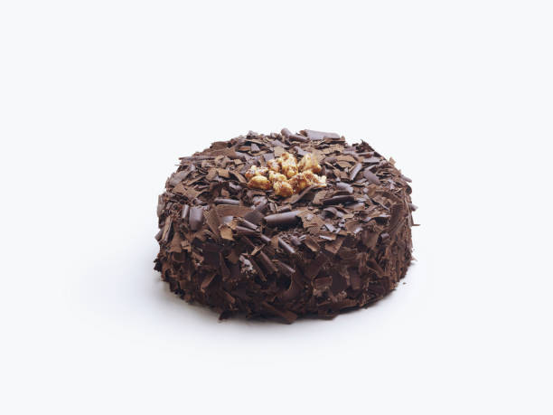 Delicious chocolate cake, on white background