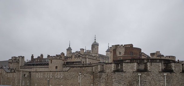 The tip of the Shard is an odd addition to this otherwise medieval skyline formed by the Tower of London.