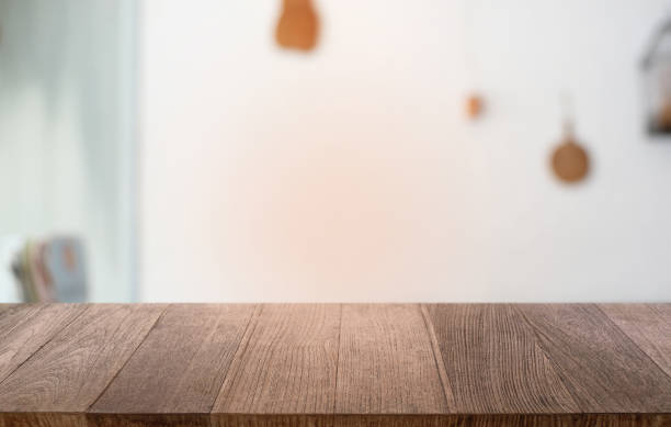 istock Empty dark wooden table in front of abstract blurred bokeh background of restaurant . can be used for display or montage your products.Mock up for space. 1484723962