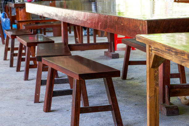 istock Long table and wooden benches in traditional Chinese restaurant 1484724719