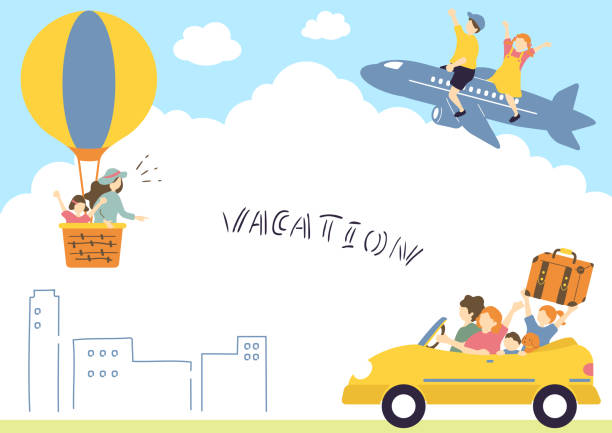 ilustraciones, imágenes clip art, dibujos animados e iconos de stock de personas que disfrutan viajando en transporte - bus family travel destinations women