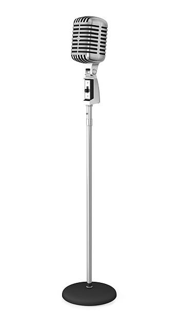 Classic microphone on a long stand Classic microphone on a long stand, isolated on white background dynamic microphone stock pictures, royalty-free photos & images