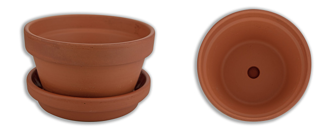 Terracotta garden plant pot  isolated on white background.