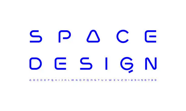 Vector illustration of Technology science font, digital cyber alphabet made space future design, Latin uppercase letters A-Z and Arab numerals 0-9 space style