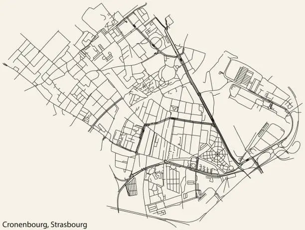 Vector illustration of Street roads map of the CRONENBOURG DISTRICT, STRASBOURG