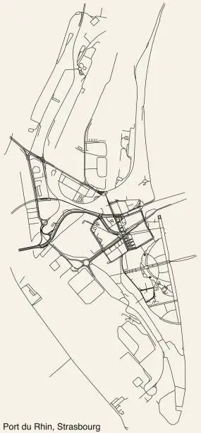 Vector illustration of Street roads map of the PORT DU RHIN DISTRICT, STRASBOURG