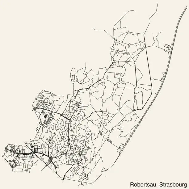Vector illustration of Street roads map of the ROBERTSAU DISTRICT, STRASBOURG