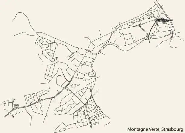 Vector illustration of Street roads map of the MONTAGNE VERTE DISTRICT, STRASBOURG