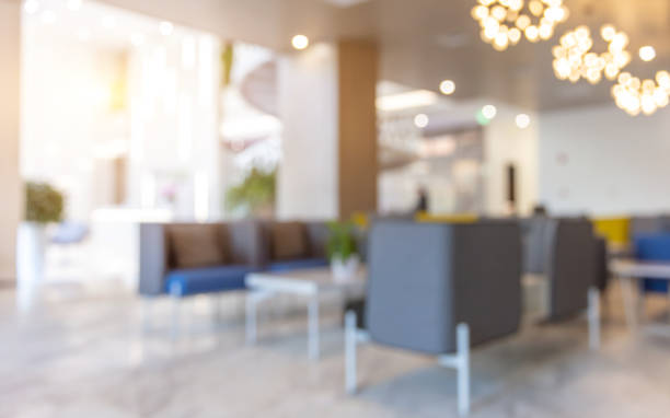 istock Defocused background of a hotel interior reception area 1484742213