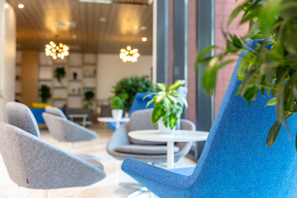 istock The reception area in the lobby is equipped with a round table with comfortable seats, spacious and bright 1484742267