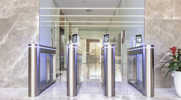 istock Modern electronic entrance gate door 1484742347