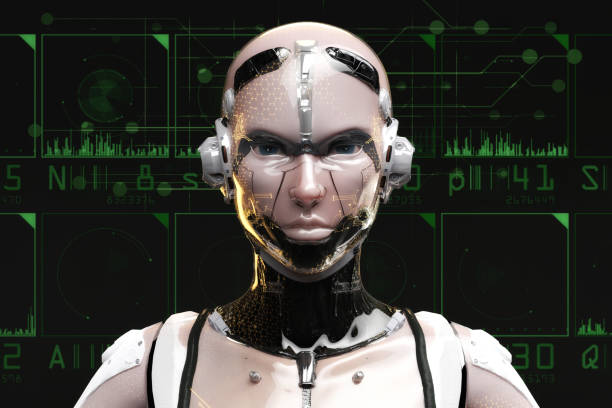 istock Artistic 3D illustration of a cyborg with artificial intelligence 1484743931